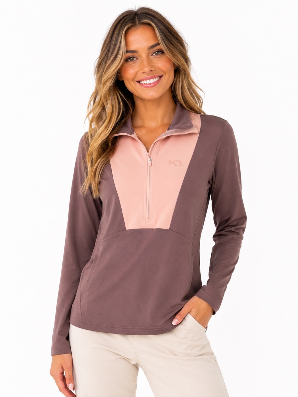 Kari Traa Half Zip Athletic Top Pink Brown Long Sleeve Small